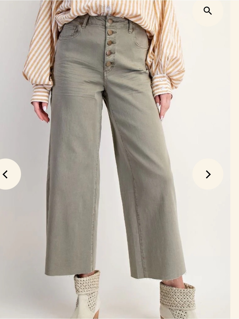 Easel Faded Olive Green High-Rise Button-Front Twill  Pants